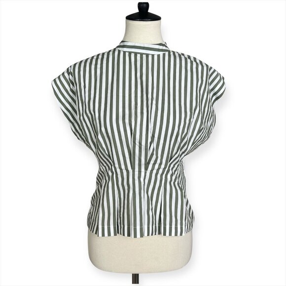 Zara Striped Green and White Cinched Front Top Sz M *note - Picture 2 of 10